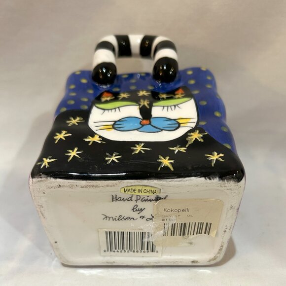 Milson & Louis Hand Painted Ceramic Planter Whimsical Cat on Shopping Bag Tote - Picture 9 of 10